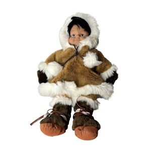 Eskimo KPMK Products Inuit Style Doll  w/ Parka Mukluk Boots Plush Vinyl Face